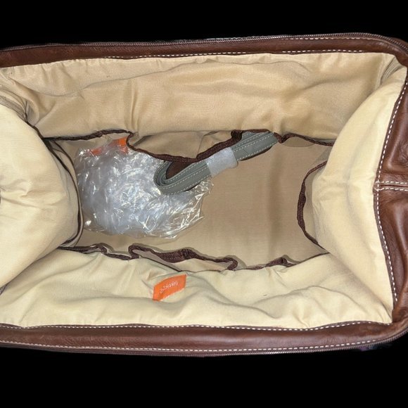 Vintage Latico Leathers Light Olive Green with Brown Duffle Travel Bag - Picture 5 of 7